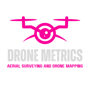 A logo with the picture of a drone, and underneath, the name "Drone Metrics" and the streamline: Aerial Surveying and Drone Mapping